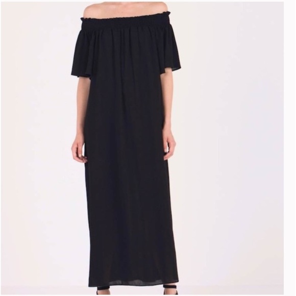 Zara Black Crepe Off The Shoulder Maxi Dress oh. - Picture 5 of 11